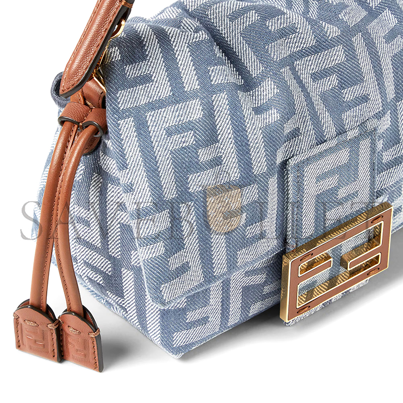 F**di mamma baguette small blue denim-effect ff jacquard mini-bag 8bs105av5wf1sxq (16*13*10cm)